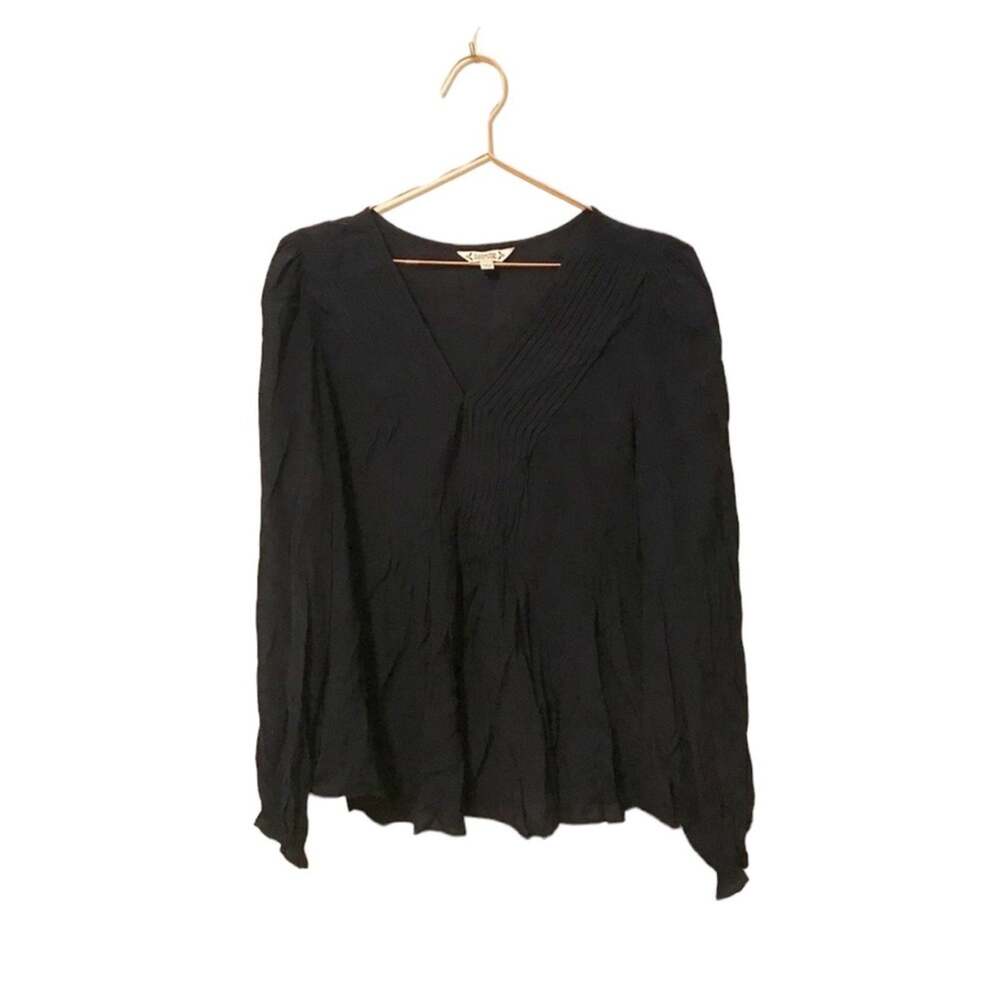 Nanette Lepore navy pleated long sleeved v neck semi sheer blouse size medium